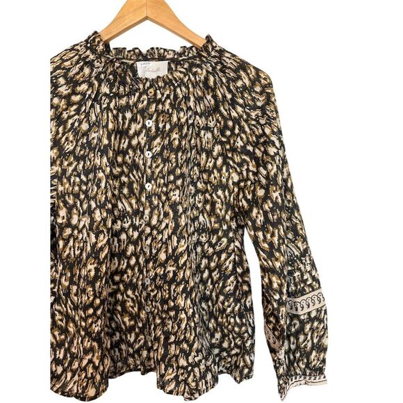 Cleobella Women's Alicia Blouse Size M Button-Front Top Black Leopard - Picture 6 of 11